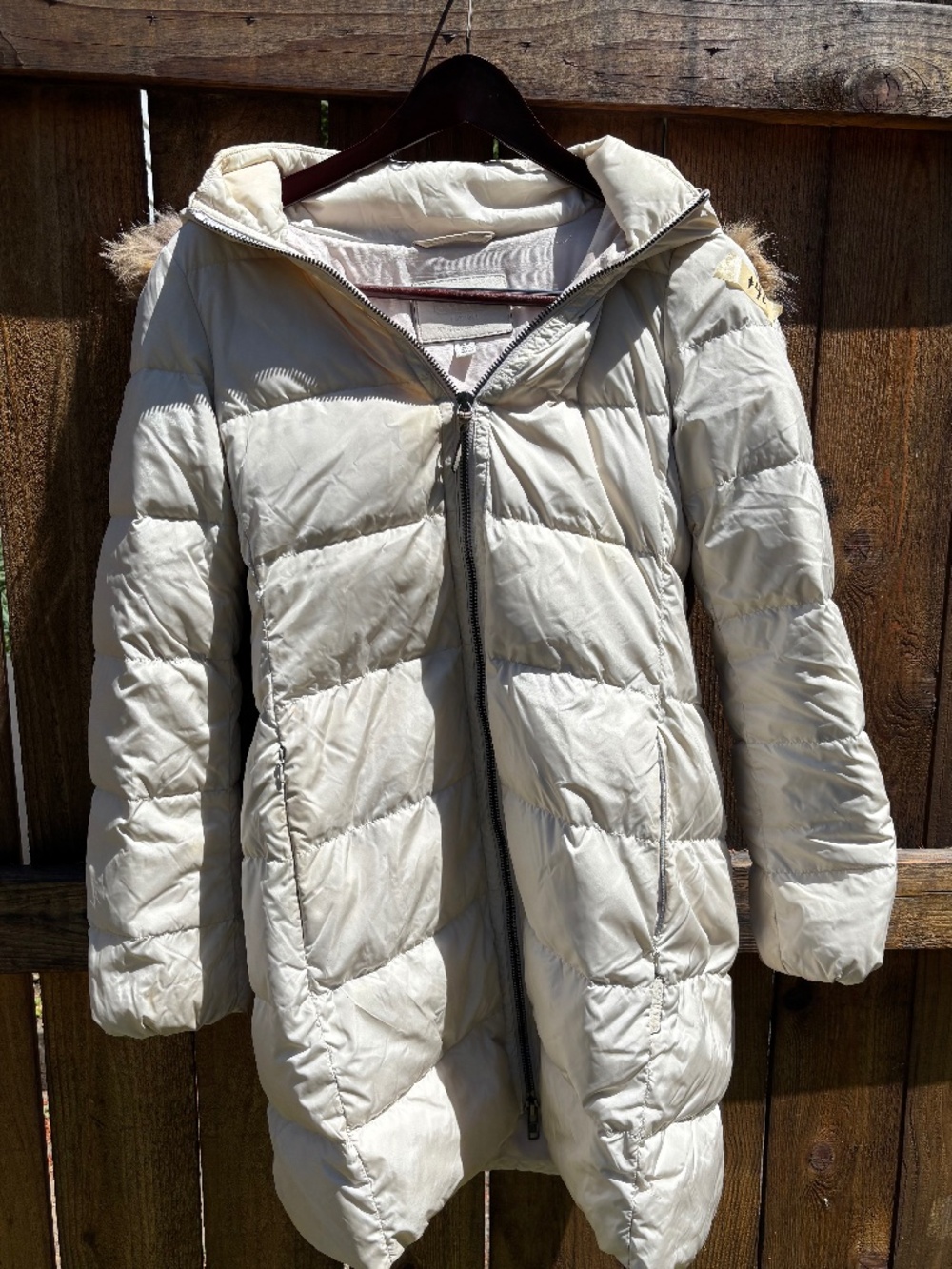 Long puffer coat, Coach XS Nylon/polyester/feather/ leather/fur hooded